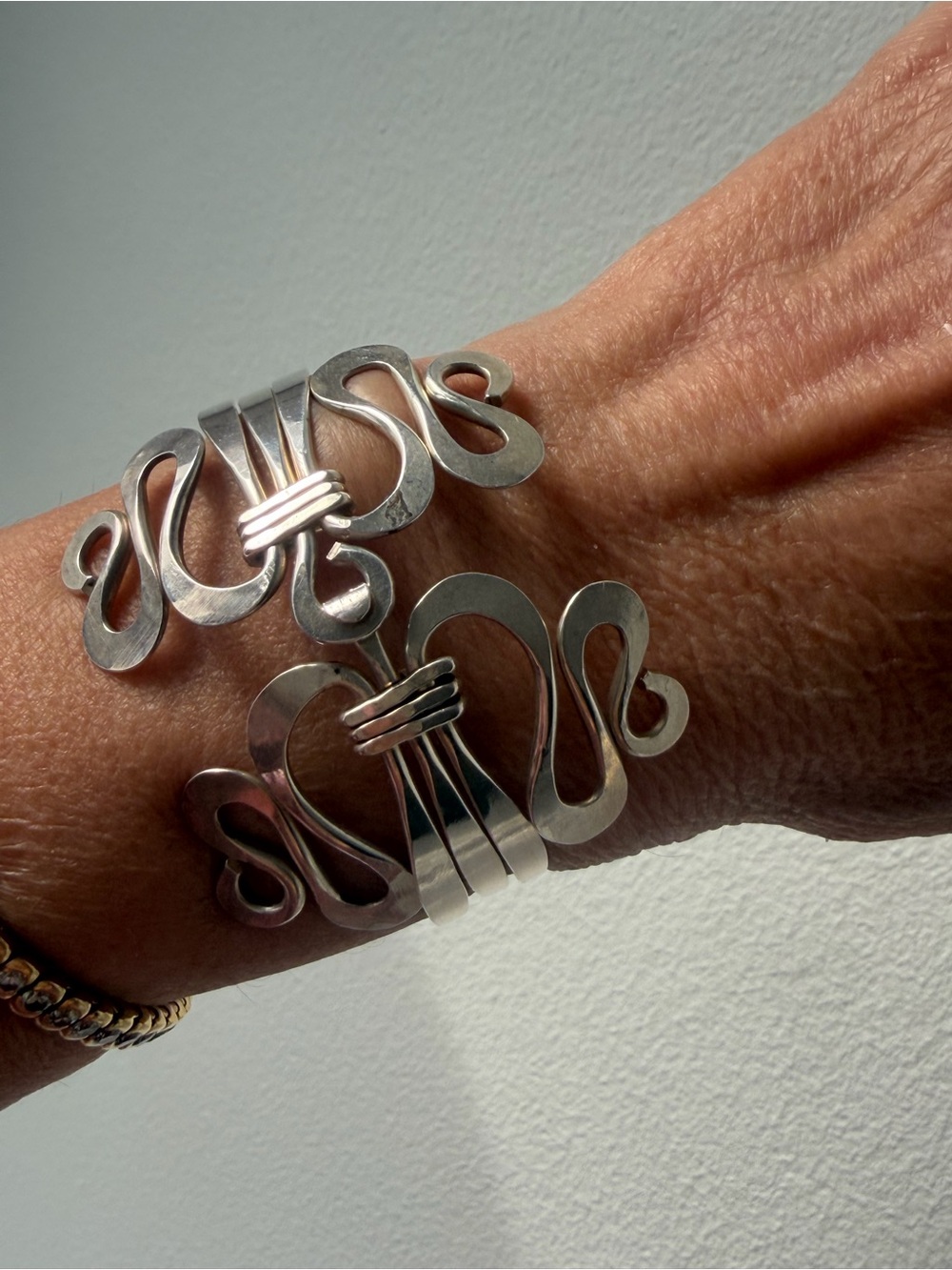 Double Fork Silver Plated Sculptural Cuff Bracelet - 7” - Picture 8 of 13